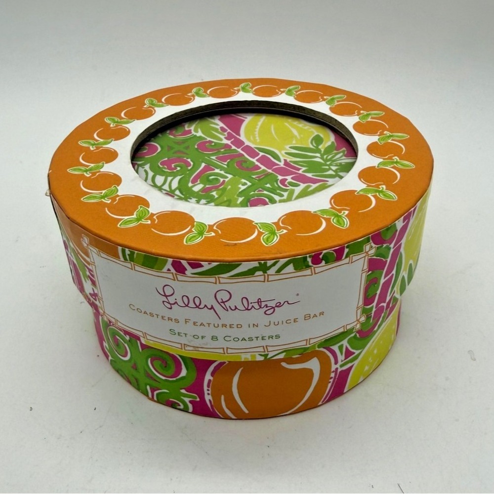 Lilly Pulitzer Coasters Featured In Juice Bar Round Set Of 8 With Box Multicolor